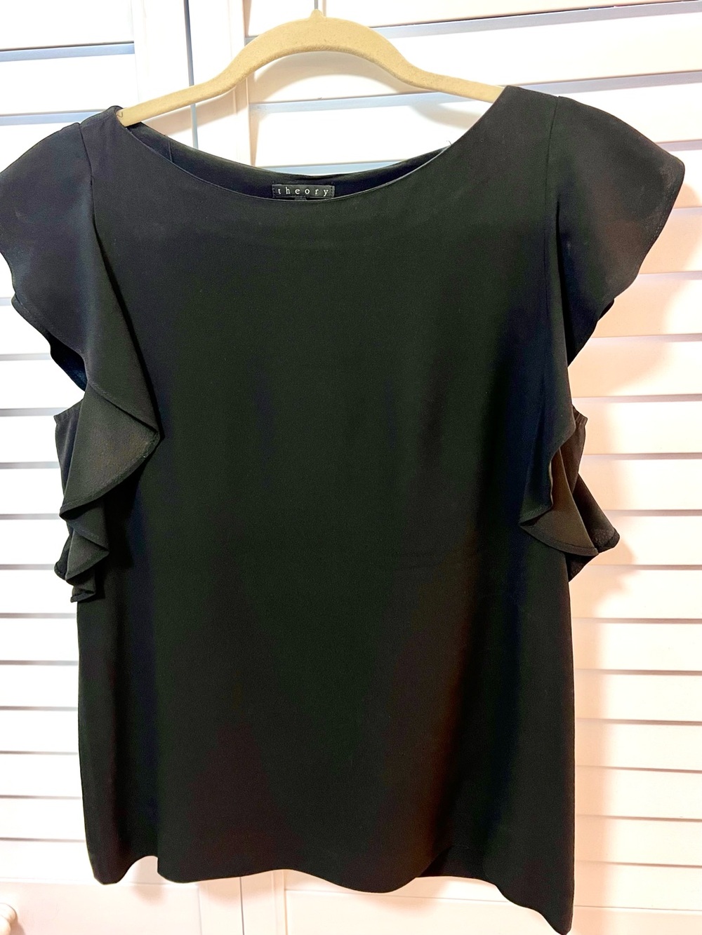 Theory Black Ruffle Sleeve Blouse